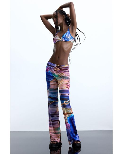 Desigual Blue Fluid Water Print Trousers, Polyester