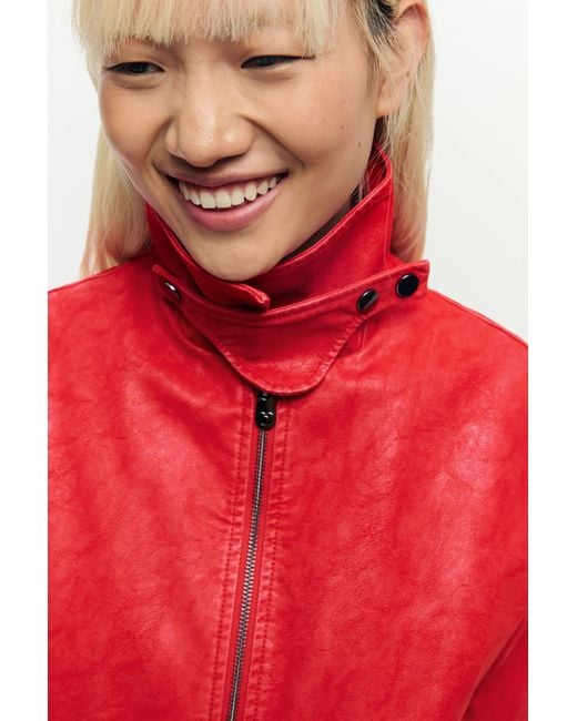 Desigual Red Faux Leather Jacket, Polyurethane