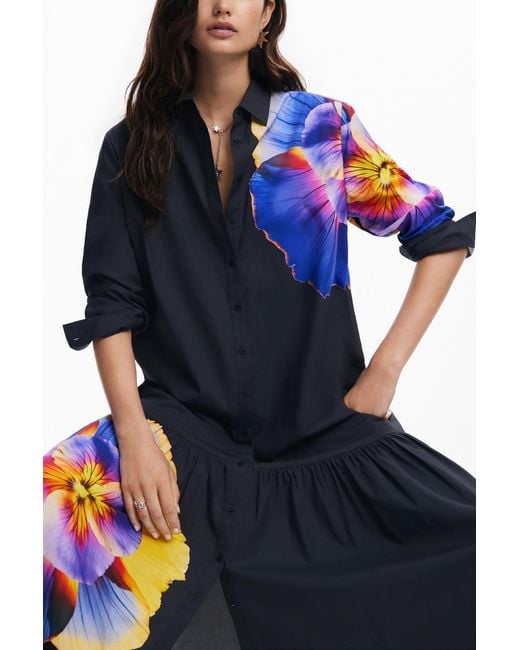 Desigual Blue Floral Shirt Dress M. Christian Lacroix