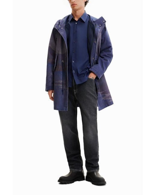 Desigual Blue Detachable Padded Parka, Cotton for men