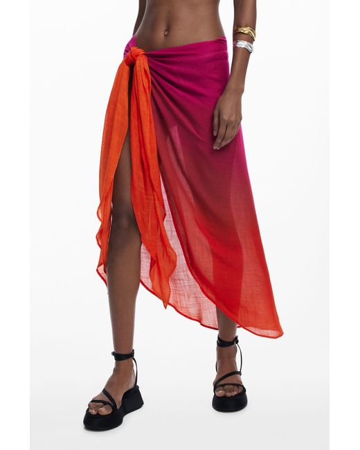 Desigual Red Gradient Pareo, Viscose