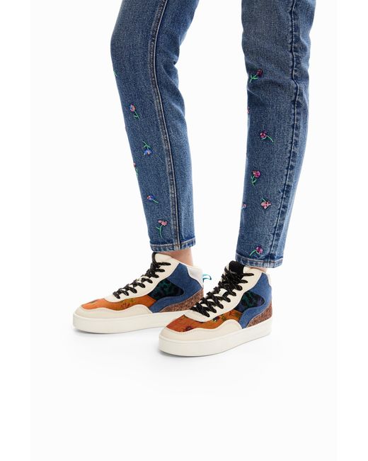 Desigual Blue Patchwork Mid-Top Sneakers