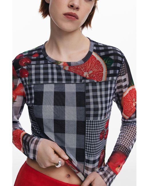 Desigual Red Vichy Tulle Fruit T-Shirt, Polyester
