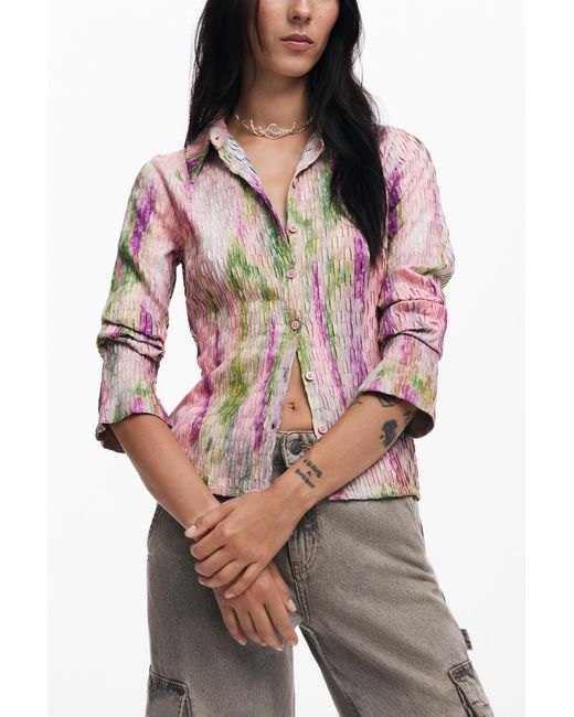 Desigual Red Watercolor Gradient Blouse, Polyester