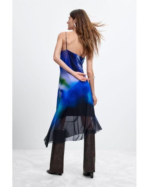 Desigual Blue Asymmetrical Slip Dress M C Lacroix, Polyester