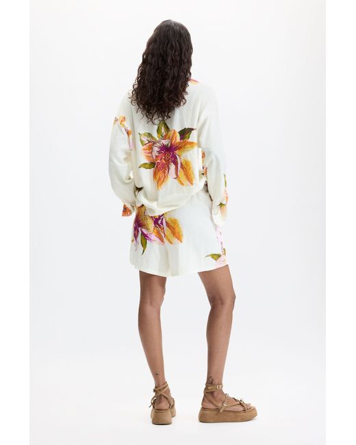 Desigual White Printed Flower Shorts
