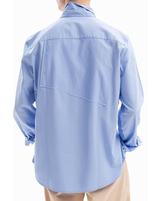 Desigual Blue Patchwork Poplin Shirt, Cotton for men