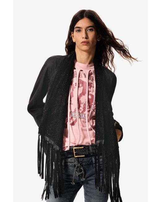 Desigual Black Asymmetric Jacket 100% Leather Masha Popova, Goat