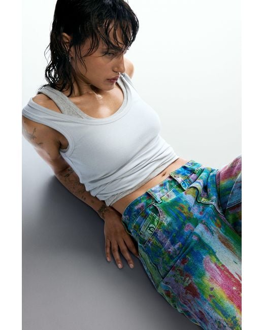 Desigual Blue Wide Leg Splatter Jeans, Cotton