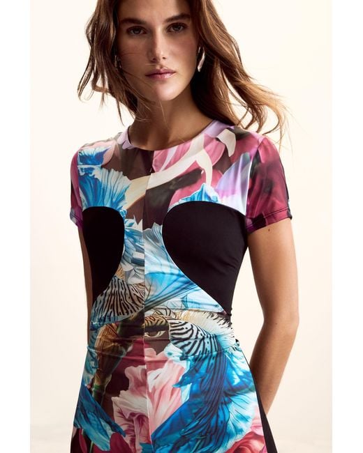 Desigual Red Knitted Dress Flowers M. C. Lacroix, Polyester