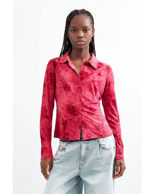 Desigual Red Flocked Shirt, Polyester