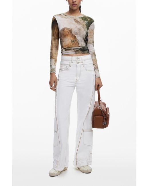 Desigual White High-Neck Horse T-Shirt, Cotton