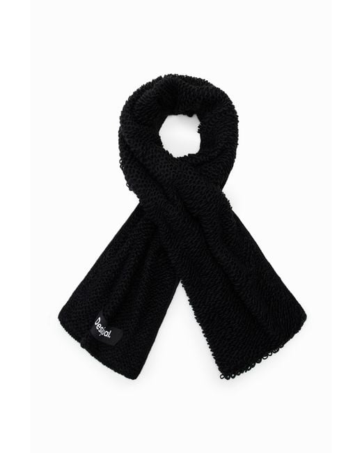 Desigual Black Long Bouclé Scarf