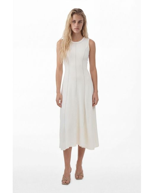 Desigual White Topstitched Dress, Cotton