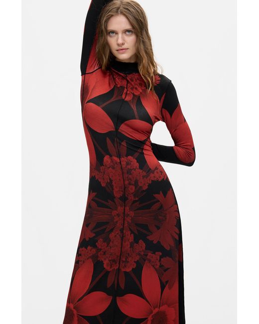 Desigual Red Long-Sleeved Knit Dress, Viscose