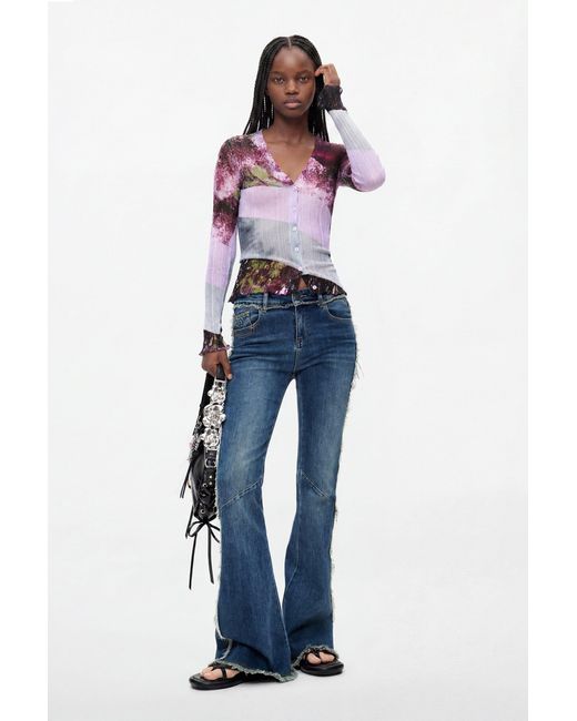 Desigual Red Printed V-Neck Sweater