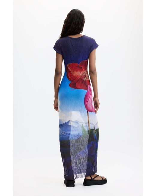 Desigual Blue Printed Short-Sleeve Dress, Polyester