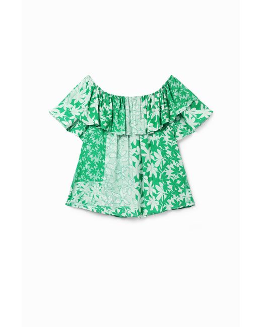 Desigual Green Patchwork Floral Ruffle Blouse, Viscose