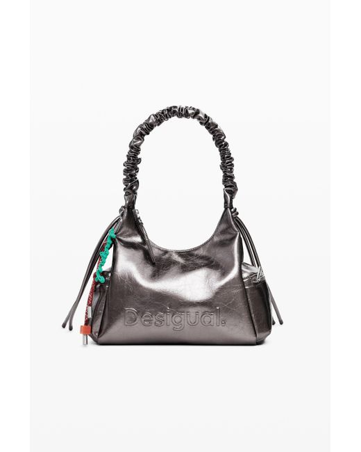 Desigual Black Metallic Medium 3D Logo Bag With Ruched Handle