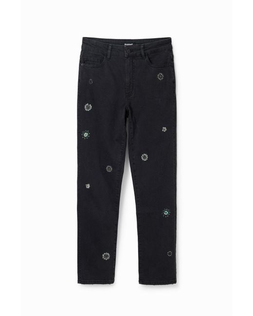 Vaqueros Straight Aplicaciones Desigual de color Black