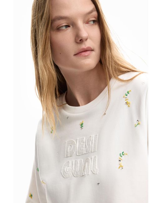 Desigual White Logo T-Shirt With Appliqués, Cotton