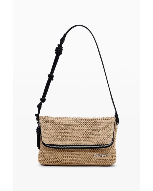 Desigual White Raffia Crossbody Bag, Paper