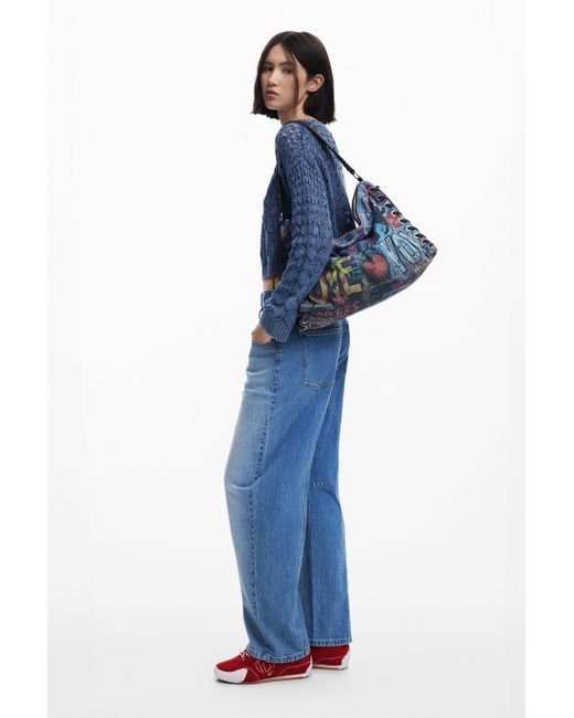 Desigual Blue Large Graffiti Bag