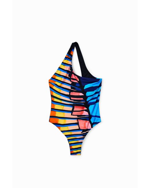 Desigual Blue Asymmetric-Strap Swimsuit