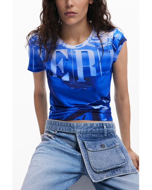 Desigual Blue Signal Print T-Shirt, Viscose