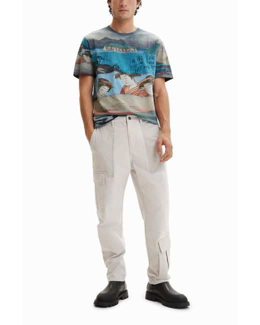 Desigual White Patchwork Cargo Trousers, Cotton for men