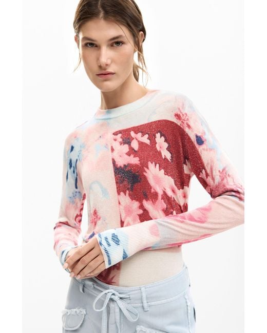 Desigual Red Fine Knit Collage Sweater