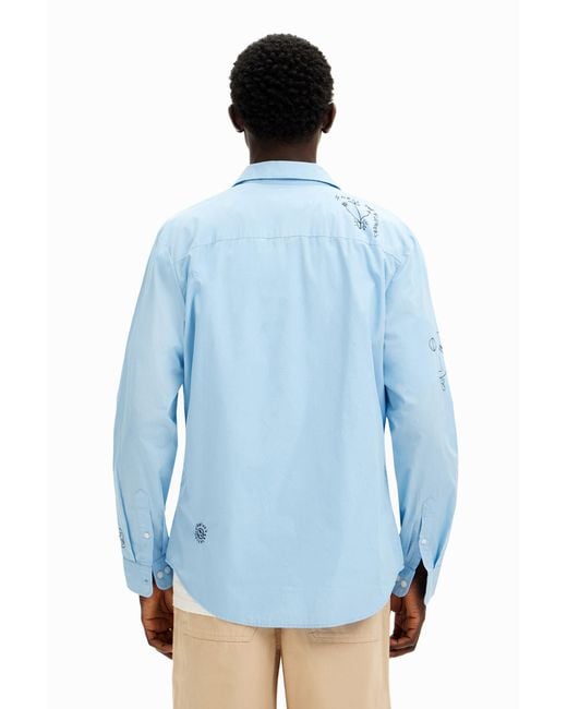 Desigual Blue Embroidered Details Shirt, Cotton for men