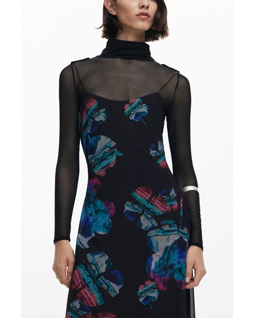 Desigual Blue Dress Designed By Mr. Christian Lacroix, Polyester