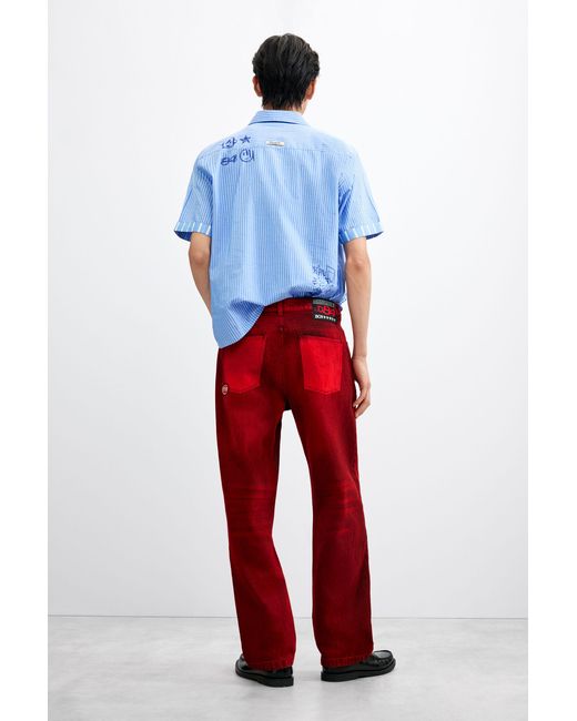 Desigual Red Paneled Denim Pants, Cotton for men