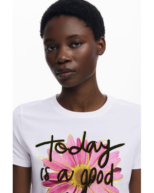 Desigual White Short-Sleeve Floral T-Shirt