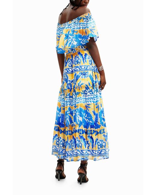 Desigual Blue Stella Jean Long Arty Dress, Viscose