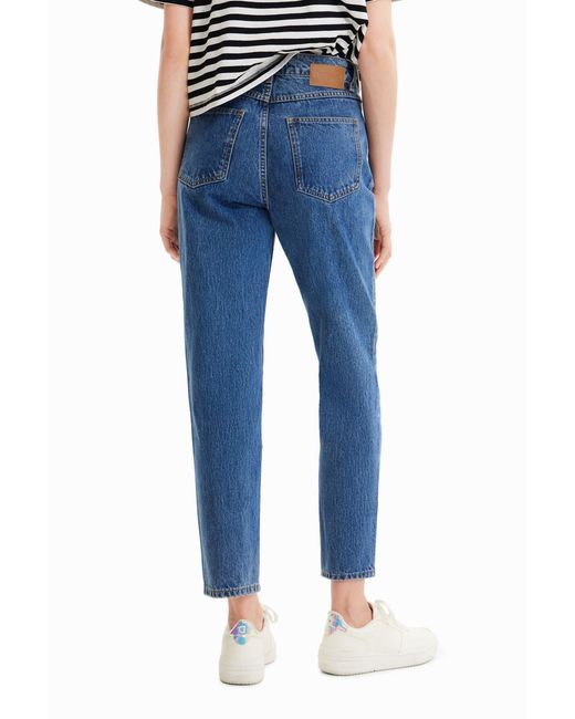 Desigual Blue Rhinestone Mom Jeans, Cotton