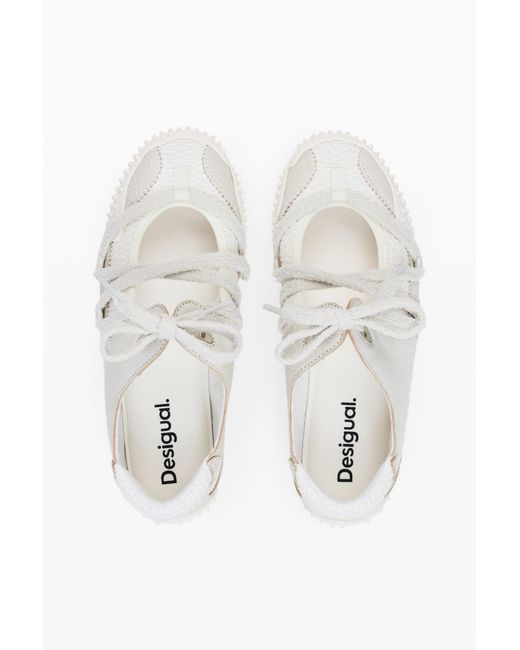 Desigual White Raw Fabric Sneaker, Cow Leather