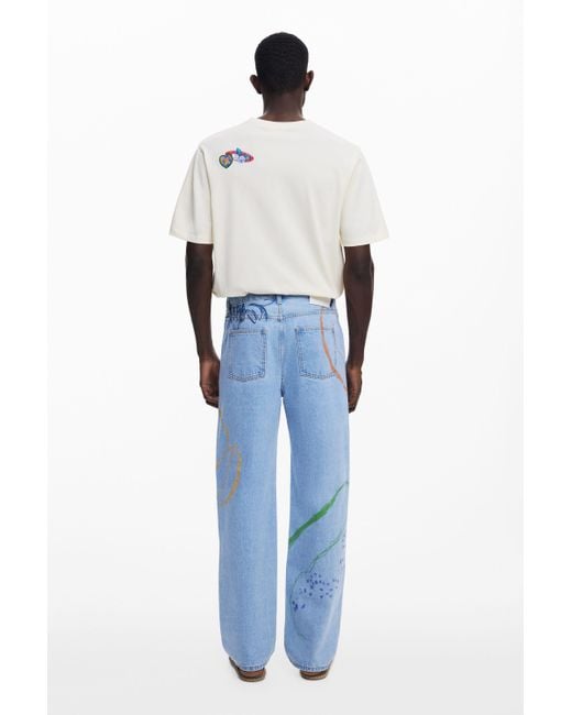 Desigual Red Arty Denim Trousers for men