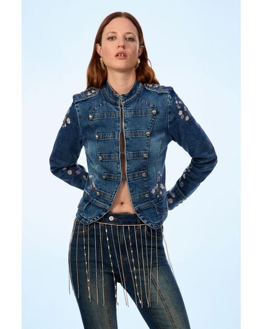 Desigual Blue Embroidered Jacket C Lacroix, Cotton
