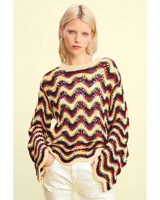 Desigual Green Zigzag Crochet Sweater