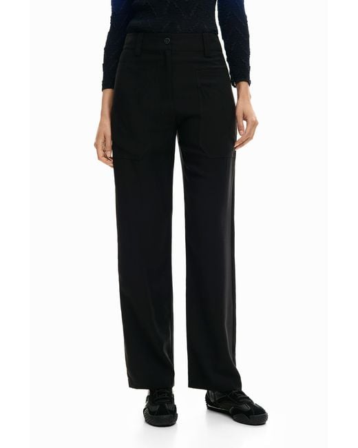 Desigual Blue Straight Trousers Pockets, Viscose