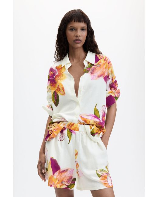 Desigual White Printed Flower Shorts