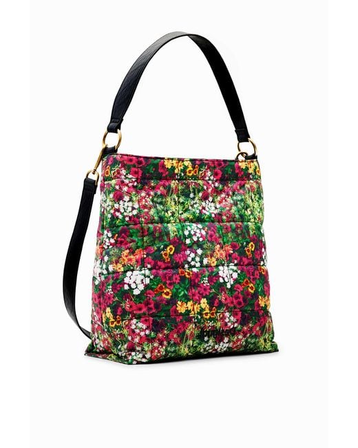 Desigual Black Large Floral Bucket Bag, Polyester