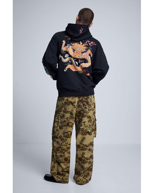 Desigual Blue Embroidered Hoodie, Cotton for men