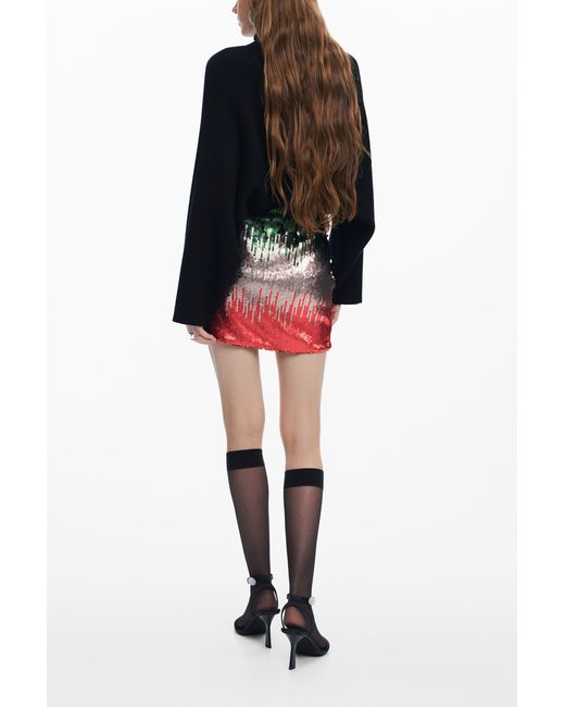 Desigual Red Sequin Miniskirt, Polyester