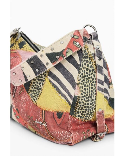 Desigual White Medium Printed Bag, Cotton