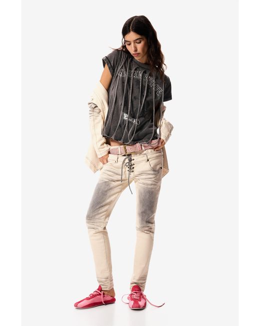 Desigual Women's White Skinny Jeans Masha Popova Cotton