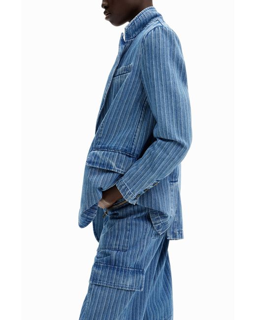 Desigual Blue Striped Denim Blazer