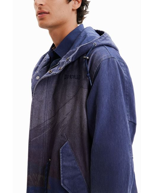 Desigual Blue Detachable Padded Parka, Cotton for men